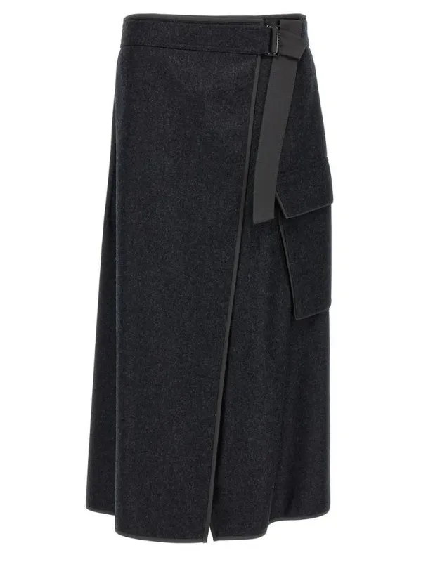 BRUNELLO CUCINELLI WOMEN'S CHARCOAL WOOL WRAP SKIRT made by Brunello Cucinelli