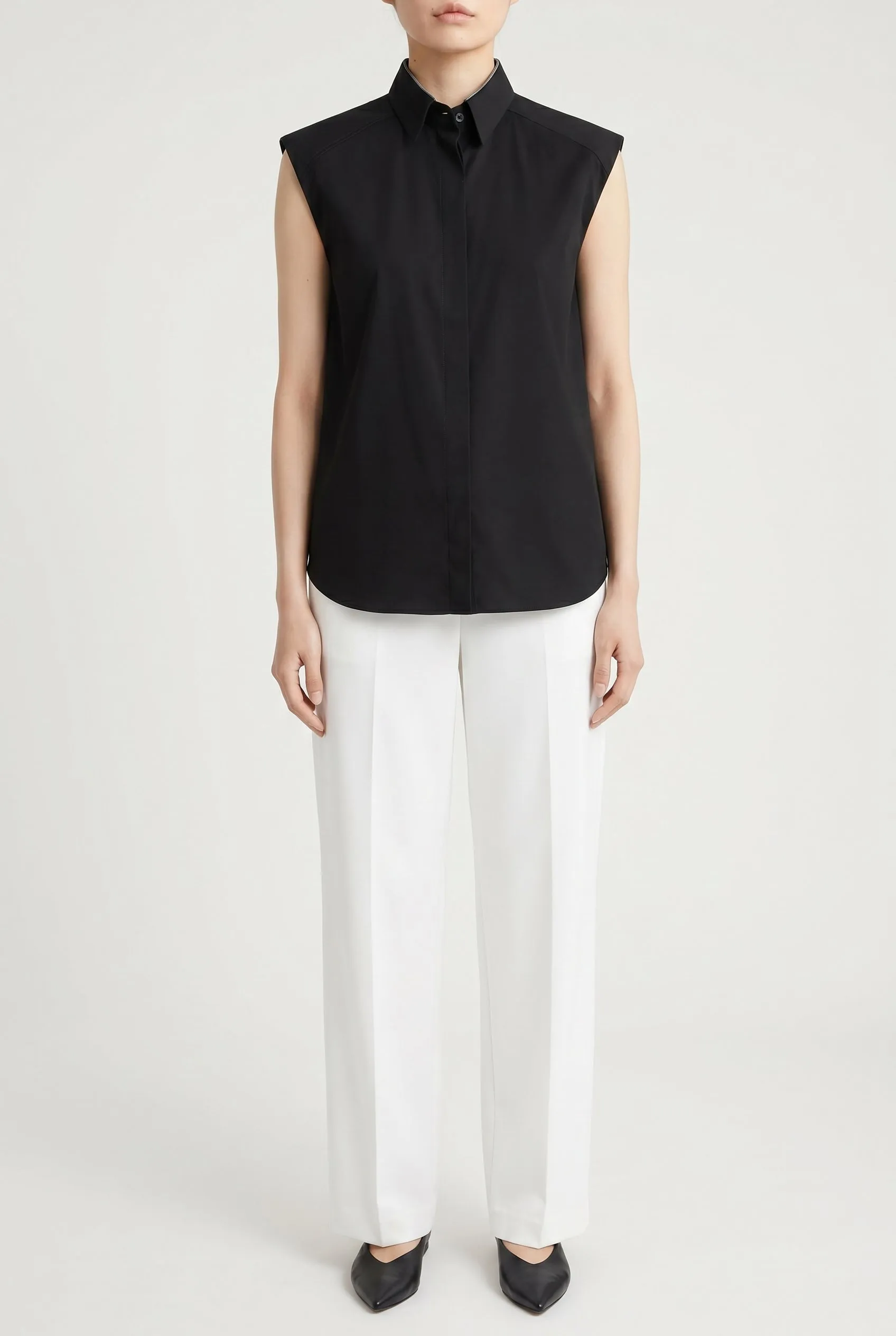 BRUNELLO CUCINELLI WOMEN'S BLACK SLEEVELESS SHIRT sold by Lord & Taylor