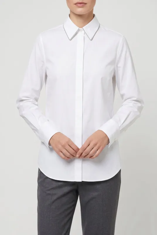 BRUNELLO CUCINELLI WOMEN'S WHITE COTTON BLEND SHIRT made by Brunello Cucinelli