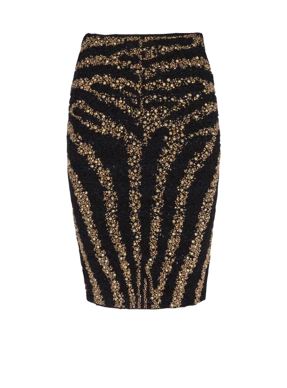 BALMAIN WOMEN'S BLACK TWEED EMBELLISHED SKIRT made by Balmain