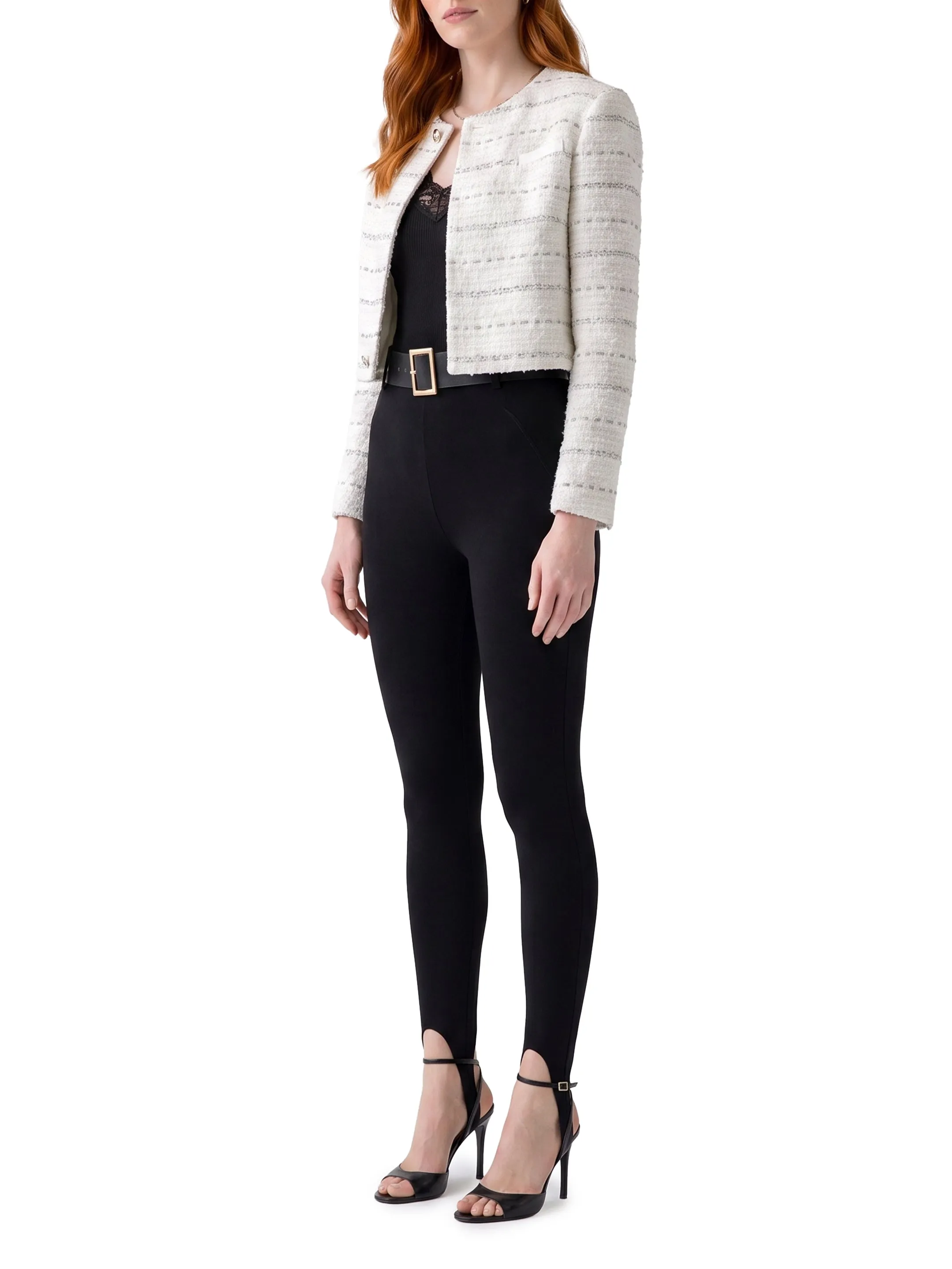 Black knit stirrup leggins sold by Lord & Taylor product image thumbnail 2