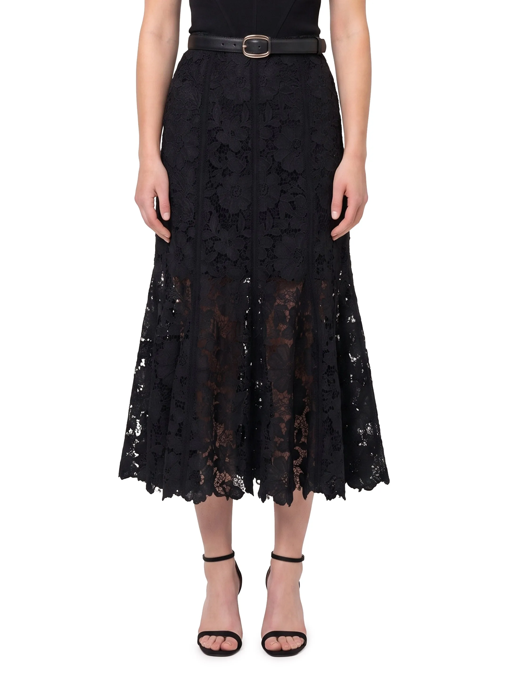 Black lace midi skirt sold by Lord & Taylor