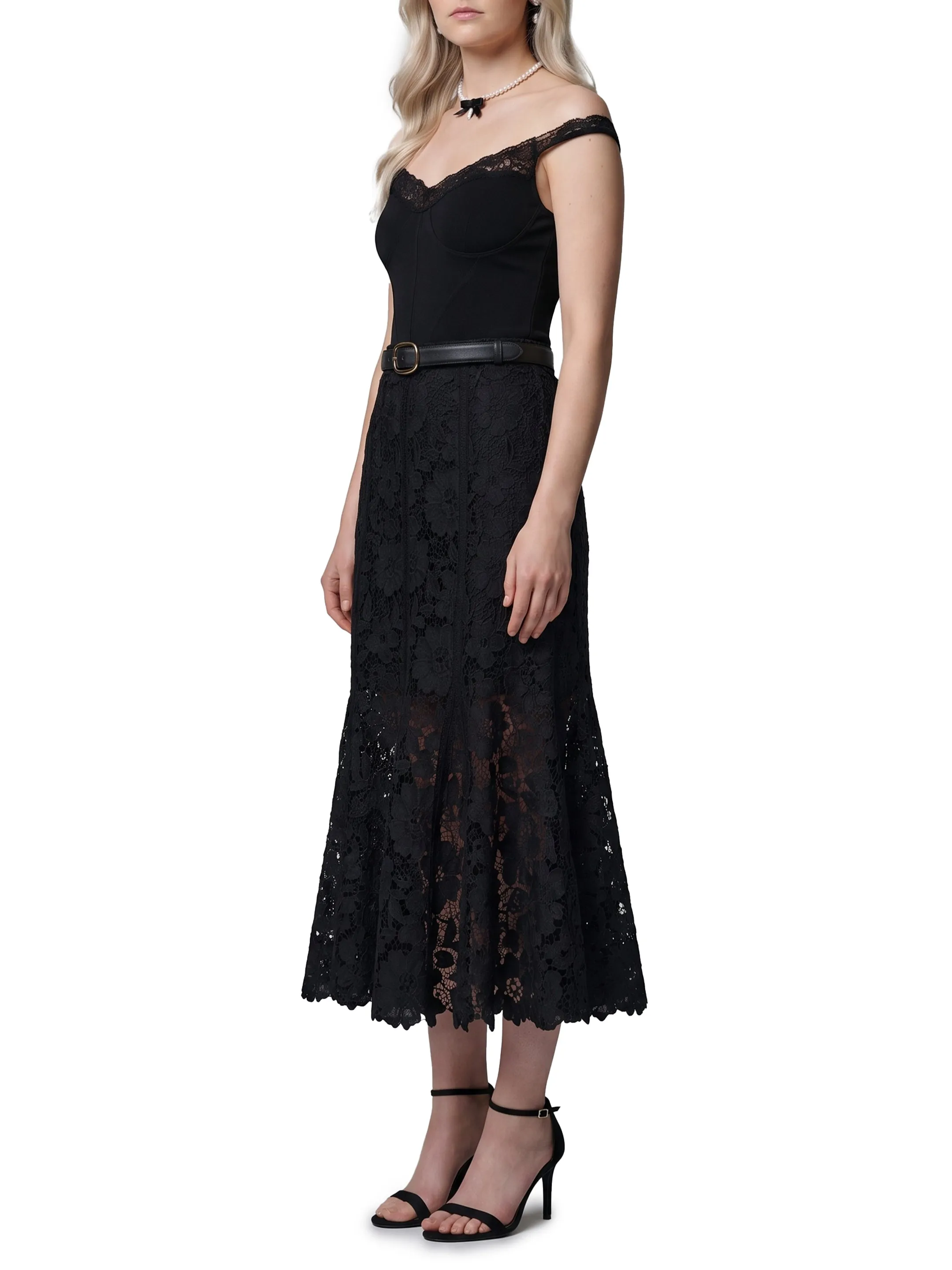 Black lace midi skirt sold by Lord & Taylor product image thumbnail 2
