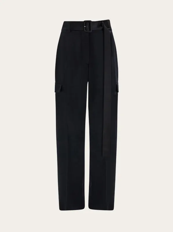 FERRAGAMO WOMEN'S BLACK BELTED STRAIGHT TROUSERS made by Salvatore Ferragamo