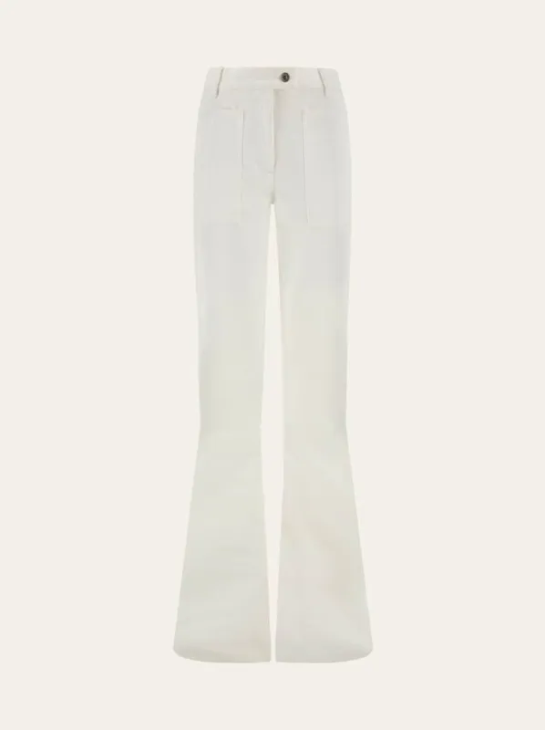 FERRAGAMO WOMEN'S OFF WHITE FLARED COTTON TROUSERS made by Salvatore Ferragamo