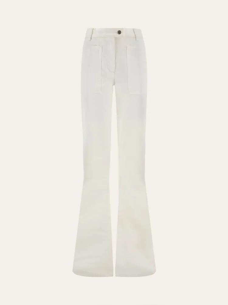 FERRAGAMO WOMEN'S OFF WHITE FLARED COTTON TROUSERS sold by Lord & Taylor