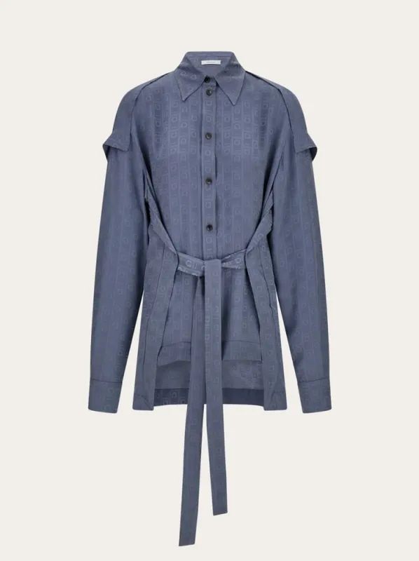 FERRAGAMO WOMEN'S BLUE SILK BELTED SHIRT made by Salvatore Ferragamo
