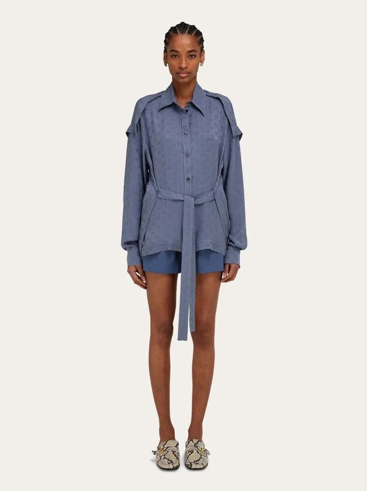 FERRAGAMO WOMEN'S BLUE SILK BELTED SHIRT sold by Lord & Taylor product image thumbnail 2