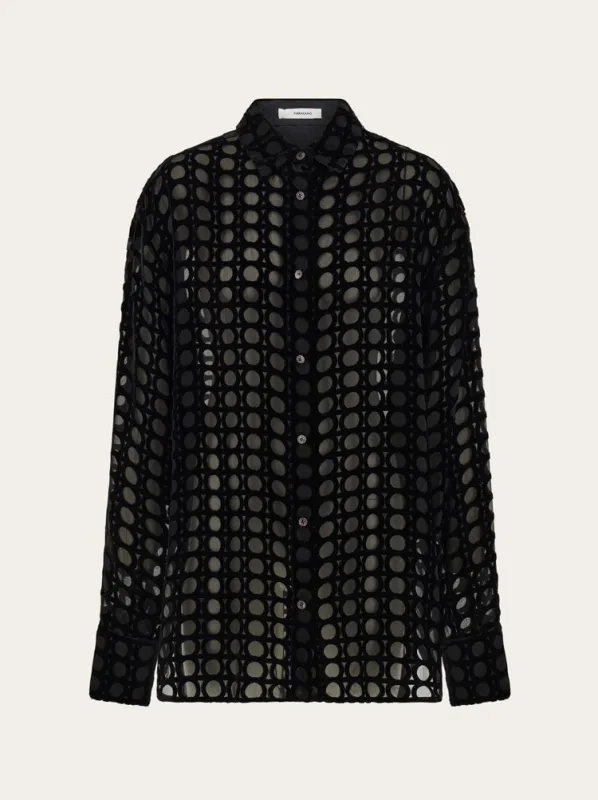 FERRAGAMO WOMEN'S BLACK SHEER CIRCLE SHIRT made by Salvatore Ferragamo