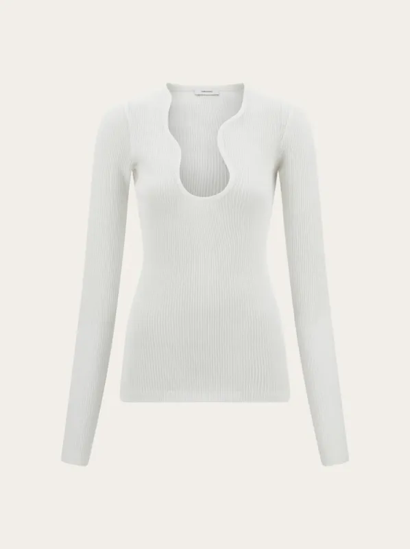 FERRAGAMO WOMEN'S WHITE RIBBED COTTON SWEATER made by Salvatore Ferragamo