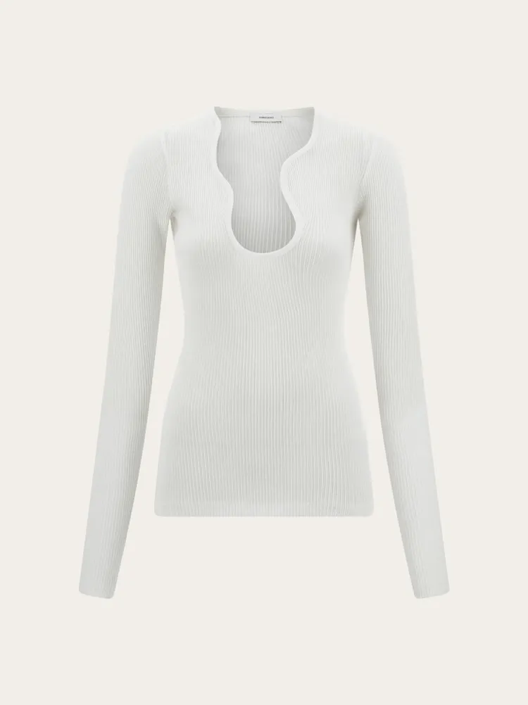 FERRAGAMO WOMEN'S WHITE RIBBED COTTON SWEATER sold by Lord & Taylor