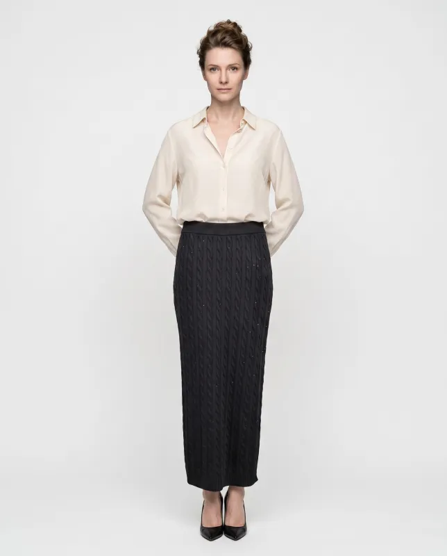 BRUNELLO CUCINELLI WOMEN'S BLACK CABLE KNIT SKIRT made by Brunello Cucinelli