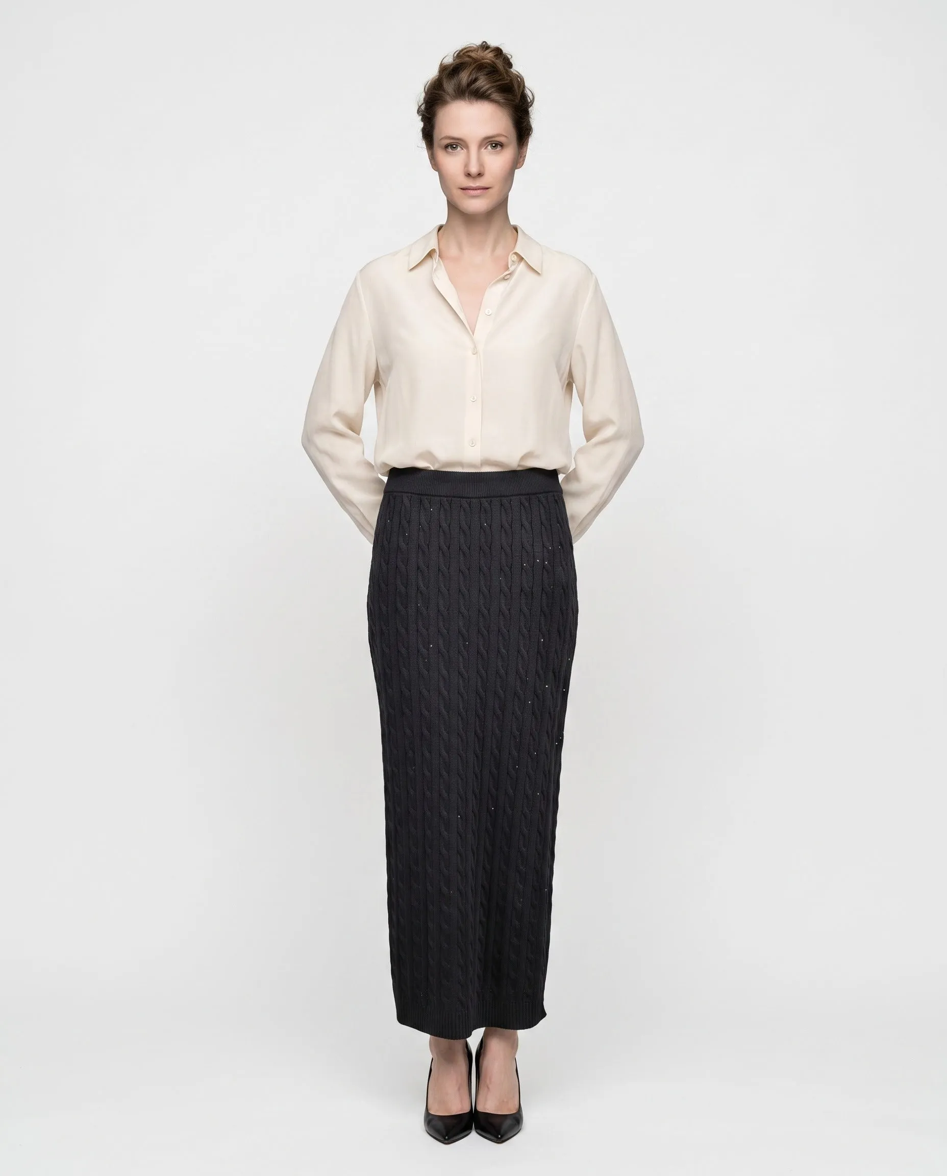 BRUNELLO CUCINELLI WOMEN'S BLACK CABLE KNIT SKIRT sold by Lord & Taylor