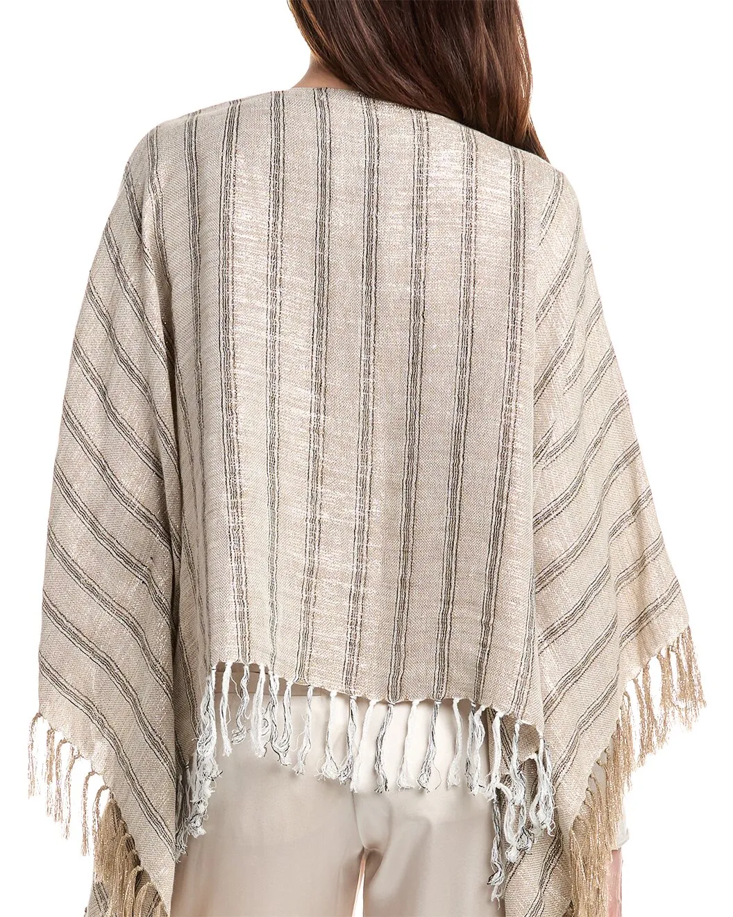 BRUNELLO CUCINELLI WOMEN'S BEIGE STRIPED PONCHO WITH FRINGE sold by Lord & Taylor product image thumbnail 2