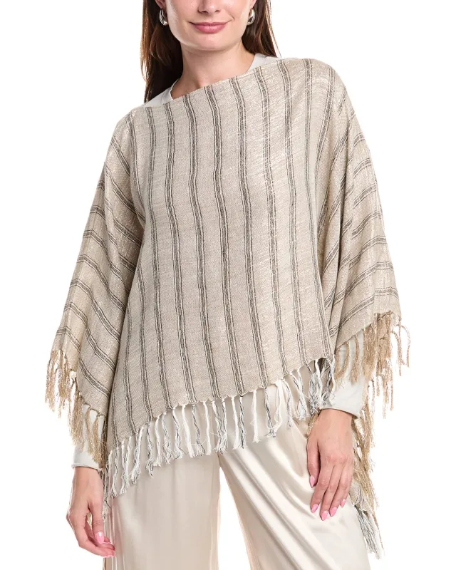 BRUNELLO CUCINELLI WOMEN'S BEIGE STRIPED PONCHO WITH FRINGE made by Brunello Cucinelli