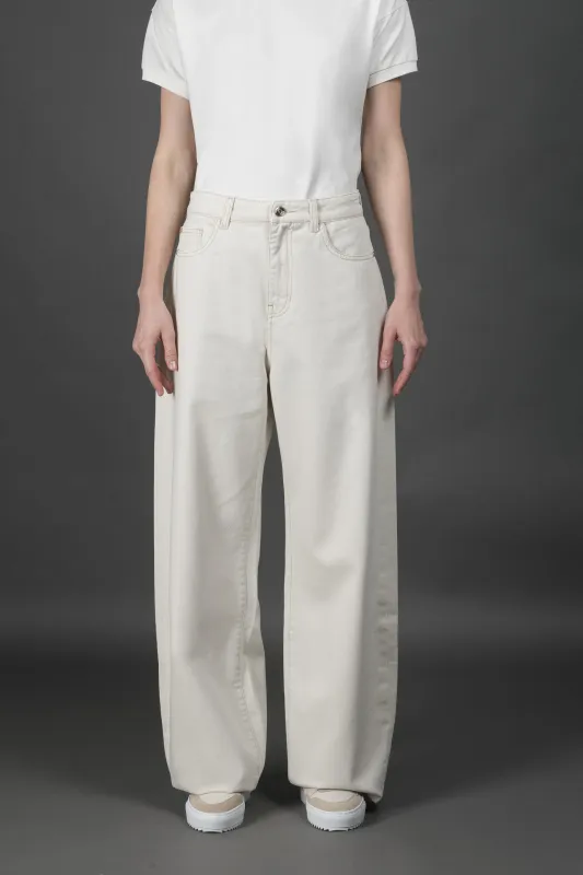 MOORER WOMEN'S OFF WHITE WIDE LEG TROUSERS made by MooRER