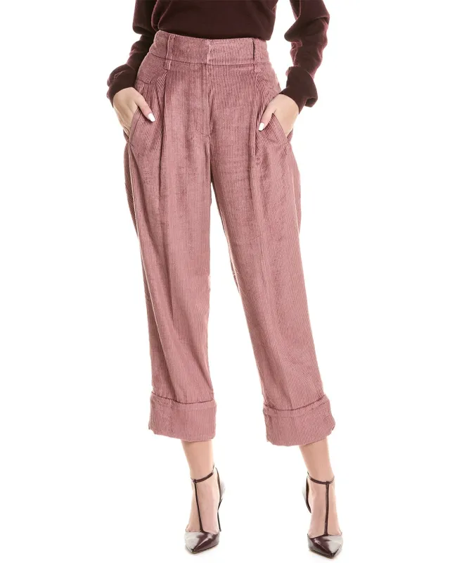 BRUNELLO CUCINELLI WOMEN'S PINK CROPPED WIDE LEG TROUSERS made by Brunello Cucinelli