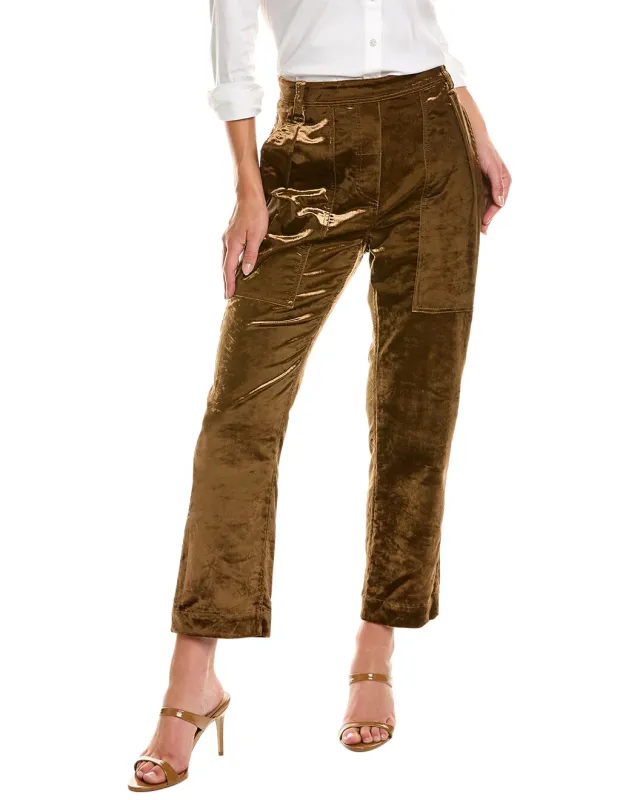 BRUNELLO CUCINELLI WOMEN'S BROWN VELVET HIGH WAISTED TROUSERS made by Brunello Cucinelli