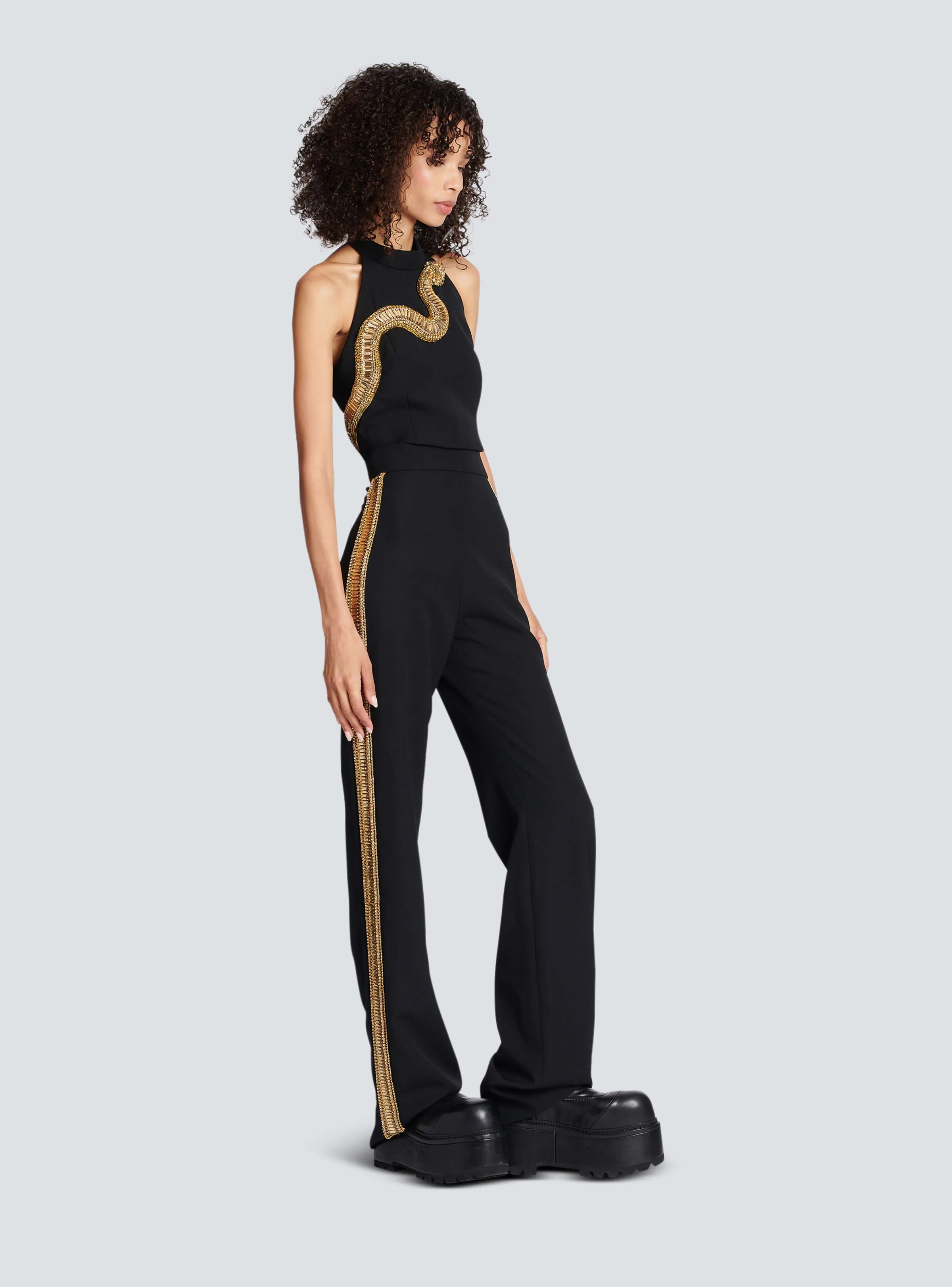 BALMAIN WOMEN'S BLACK GOLD EMBROIDERED WIDE-LEG TROUSERS sold by Lord & Taylor product image thumbnail 3