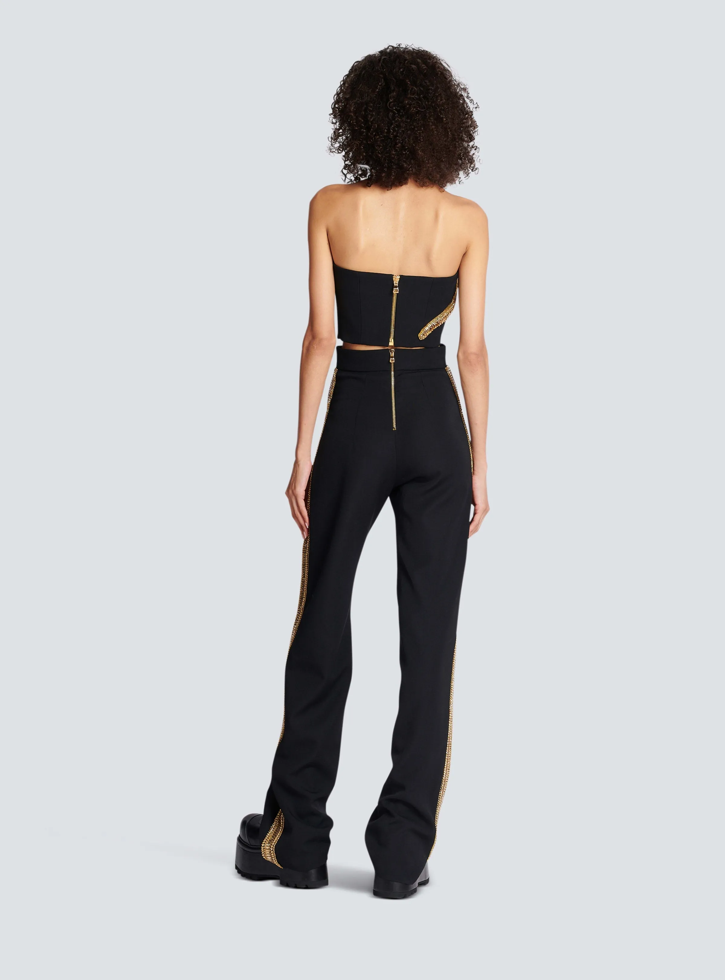 BALMAIN WOMEN'S BLACK GOLD EMBROIDERED WIDE-LEG TROUSERS sold by Lord & Taylor product image thumbnail 4