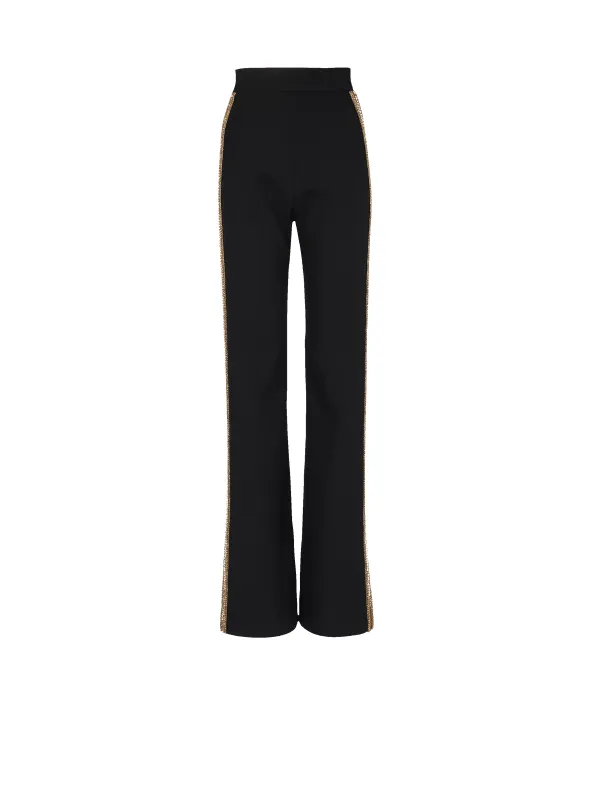 BALMAIN WOMEN'S BLACK GOLD EMBROIDERED WIDE-LEG TROUSERS made by Balmain