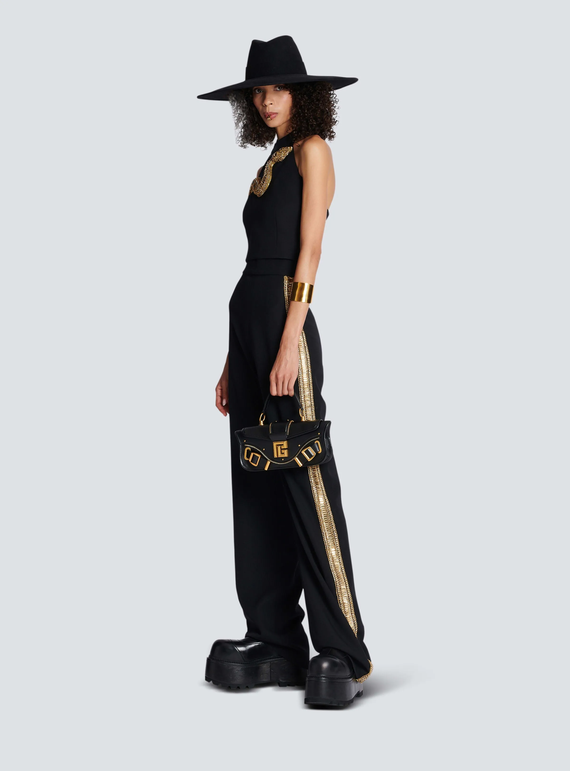 BALMAIN WOMEN'S BLACK GOLD EMBROIDERED WIDE-LEG TROUSERS sold by Lord & Taylor product image thumbnail 2