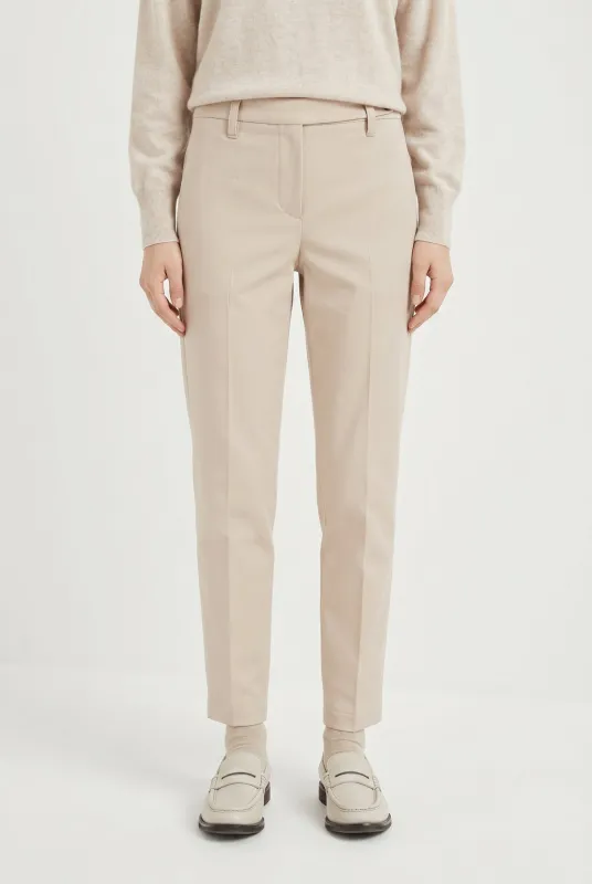 BRUNELLO CUCINELLI WOMEN'S BEIGE TAILORED SLIM TROUSERS made by Brunello Cucinelli