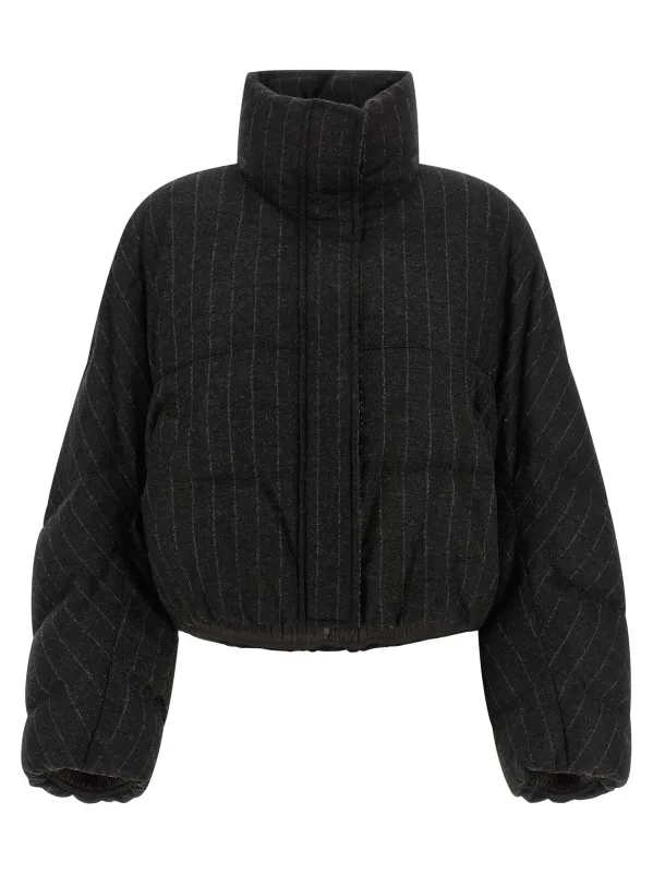 Micro sequin pinstriped crop down jacket made by Brunello Cucinelli