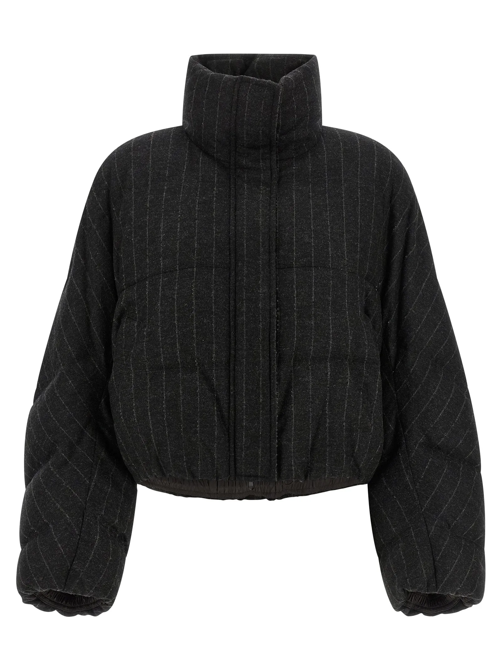 Micro sequin pinstriped crop down jacket sold by Lord & Taylor