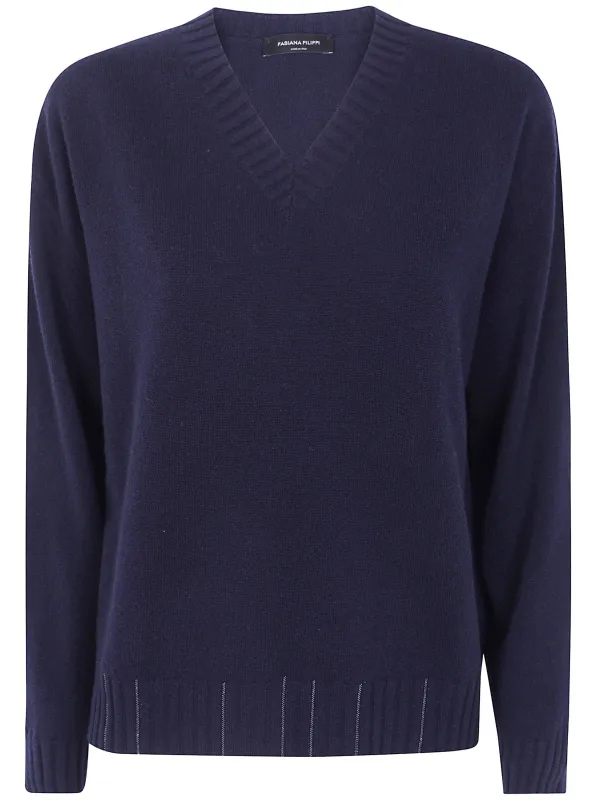 V NECK SWEATER WITH EMBRODERY made by Fabiana Filippi