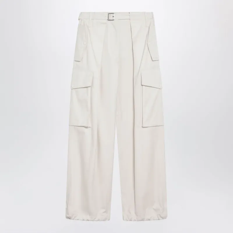 IVORY COTTON AND SILK CARGO TROUSERS made by Loewe
