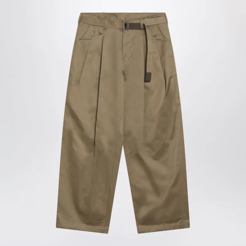 BEIGE COTTON TWILL TROUSERS WITH BELT made by Sacai
