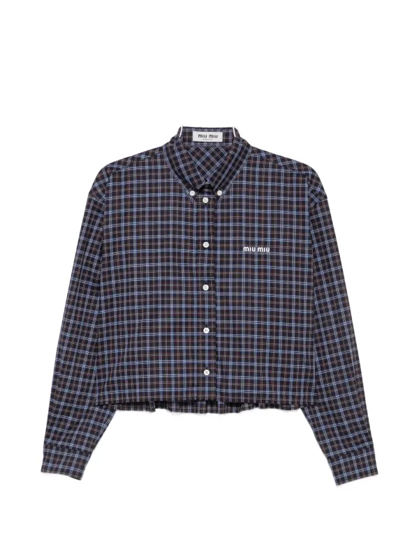 CHECK-PRINT LOGO-PATCH SHIRT made by Miu Miu