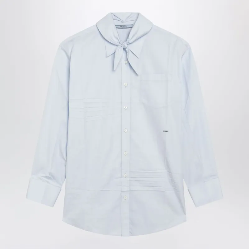 LIGHT BLUE COTTON SHIRT WITH SCARF made by Prada