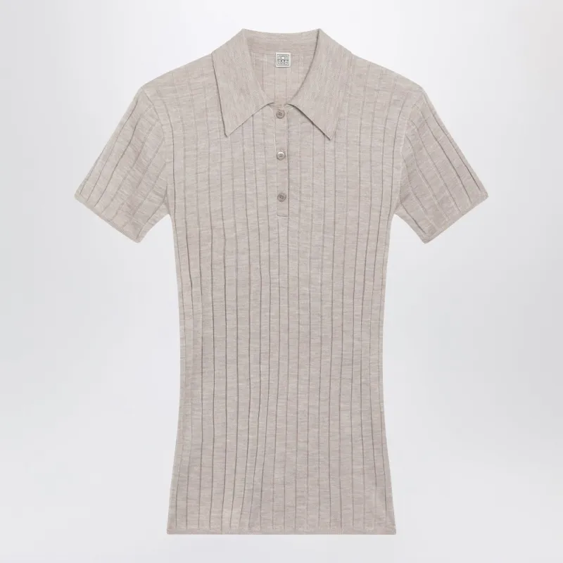 GREIGE RIBBED CASHMERE AND SILK POLO made by Toteme