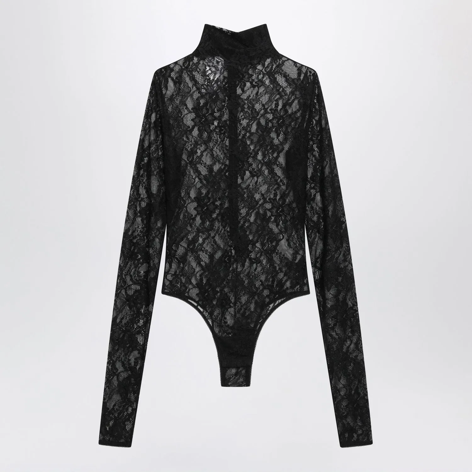 BLACK SEMISHEER LACE TURTLENECK BODYSUIT sold by Lord & Taylor