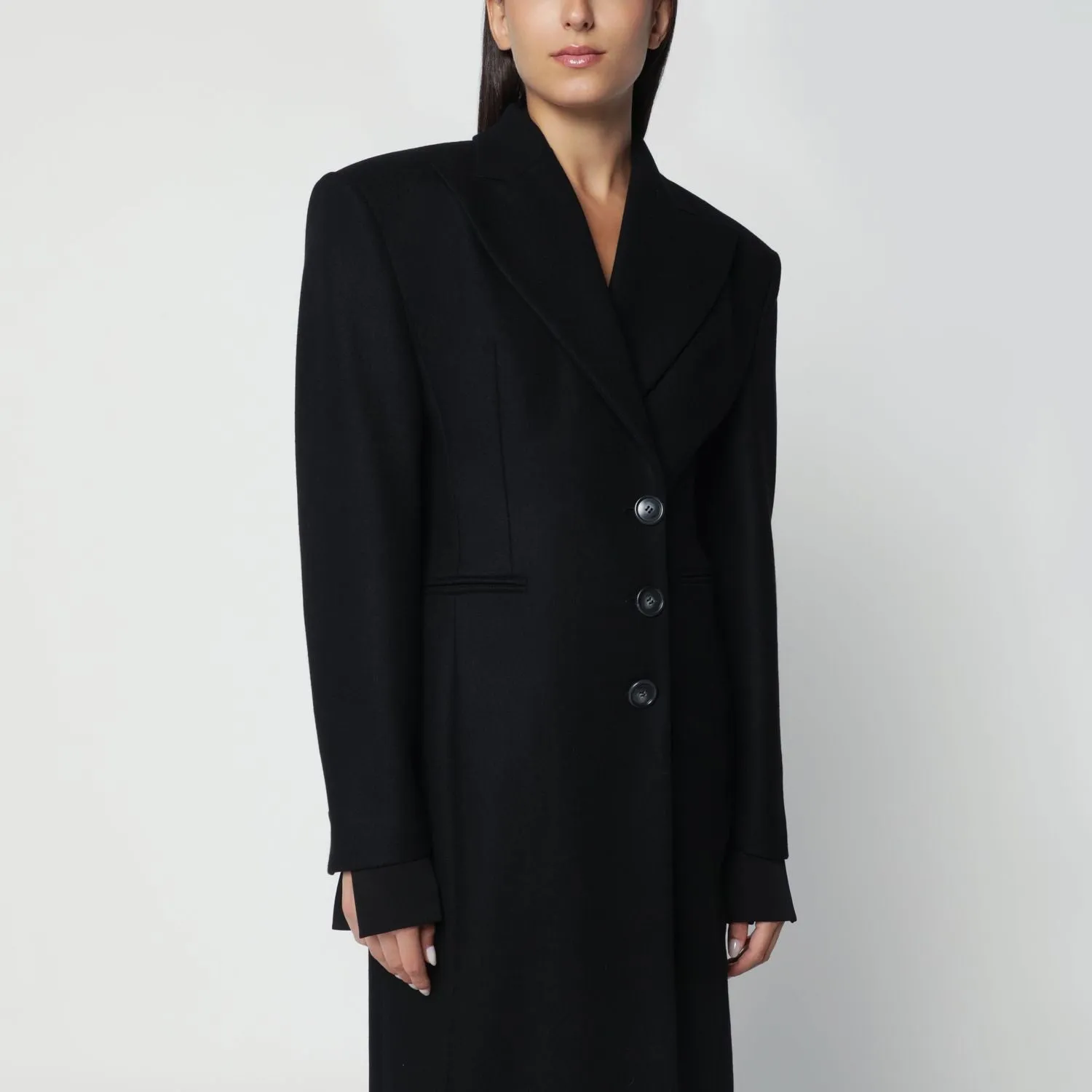 BLACK SINGLEBREASTED COAT WITH STRUCTURED SHOULDERS sold by Lord & Taylor product image thumbnail 2