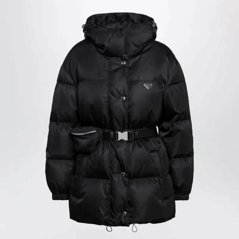 RENYLON HOODED PADDED JACKET WITH FRONT POUCH, BLACK made by Prada