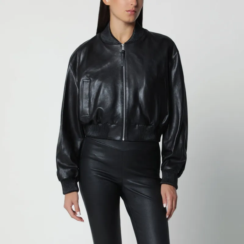 BLACK HANNAH CROPPED LEATHER BOMBER JACKET made by ARMA