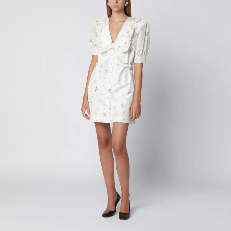 WHITE FLORALPRINT SILK MINI DRESS made by Alessandra Rich