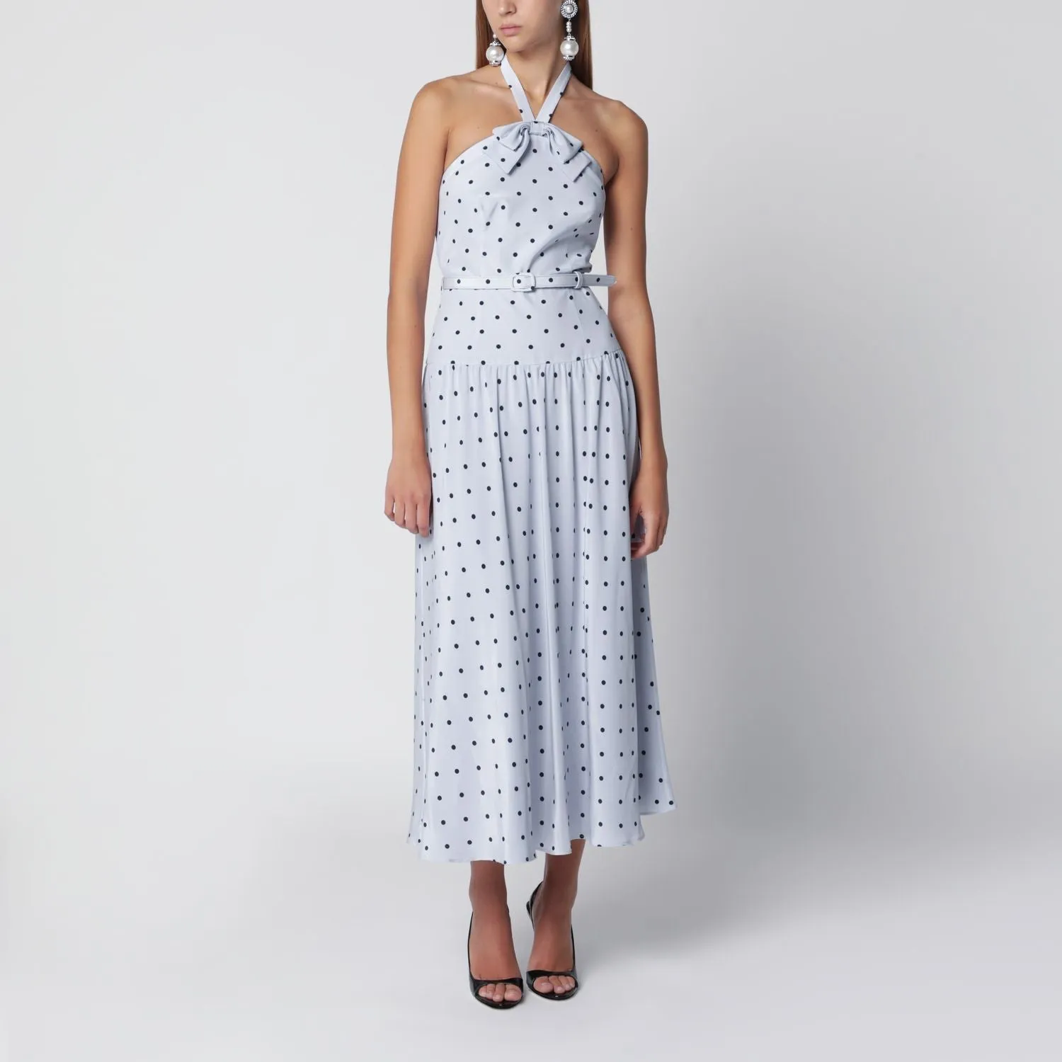 LIGHT BLUE SILK MIDI DRESS WITH POLKA DOTS sold by Lord & Taylor