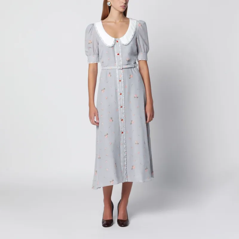 GREY/PINK FLORALPRINT SILK MIDI DRESS made by Alessandra Rich