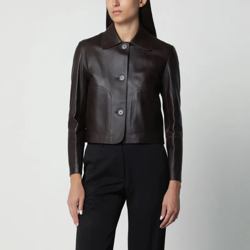 COFFEE BROWN EMY CROPPED LEATHER JACKET made by ARMA