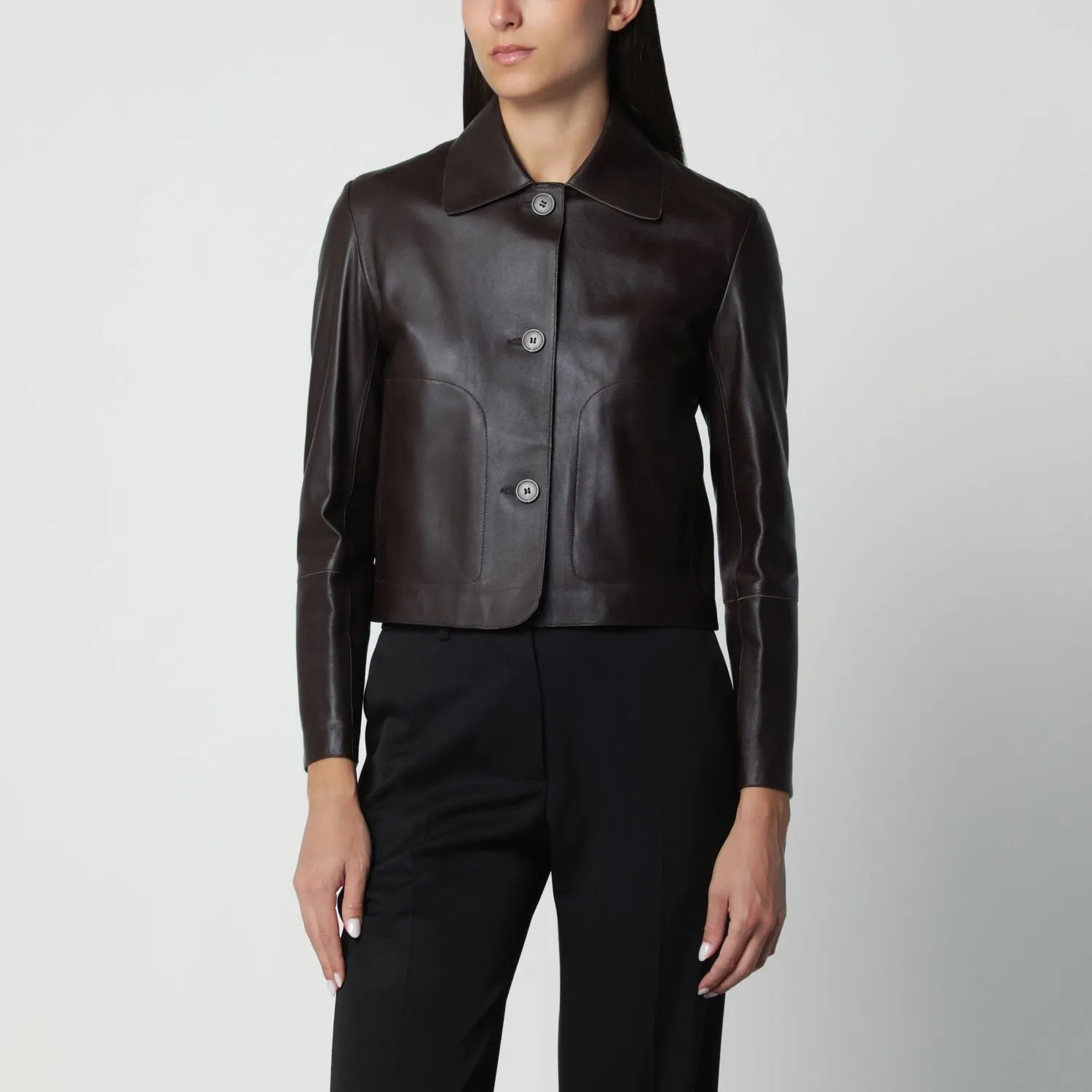 COFFEE BROWN EMY CROPPED LEATHER JACKET sold by Lord & Taylor