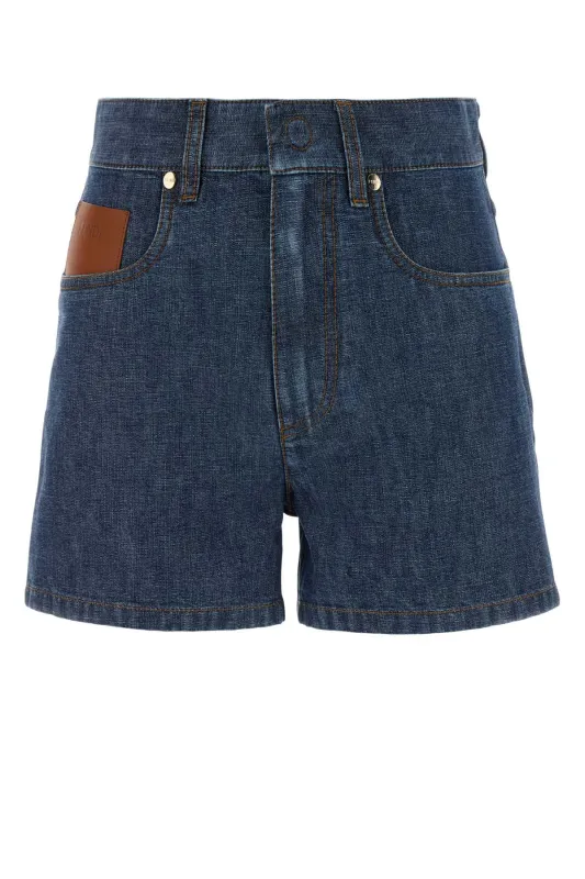 CHAMBRAY LOGO-PATCH SHORTS made by Fendi