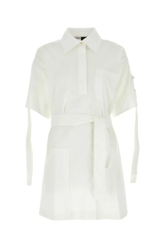WHITE COTTON BLEND PAULA€™S IBIZA MINI DRESS made by Loewe