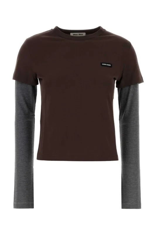 BROWN COTTON T-SHIRT made by Miu Miu