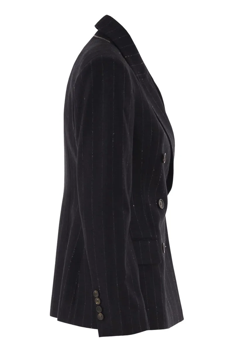 DOUBLE-BREASTED PINSTRIPE BLAZER WITH SEQUINS sold by Lord & Taylor product image thumbnail 3
