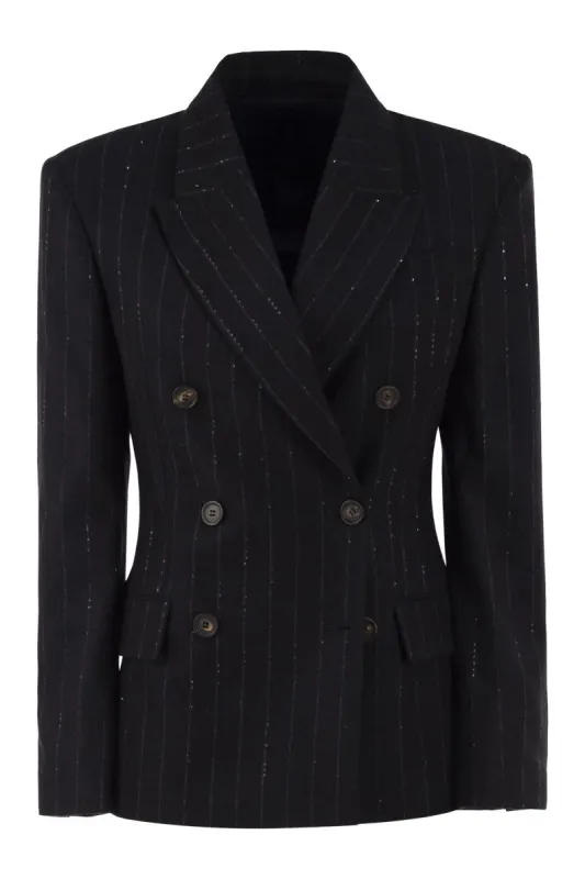 DOUBLE-BREASTED PINSTRIPE BLAZER WITH SEQUINS made by Brunello Cucinelli