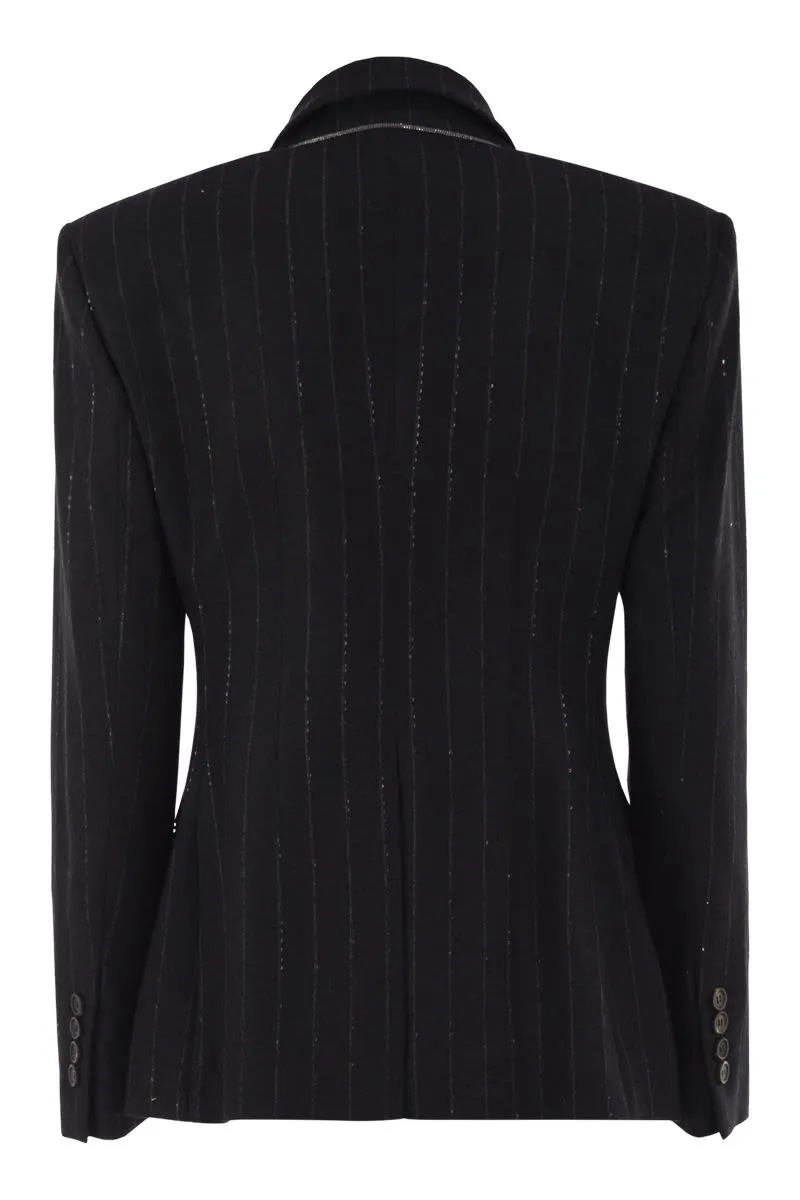 DOUBLE-BREASTED PINSTRIPE BLAZER WITH SEQUINS sold by Lord & Taylor product image thumbnail 2